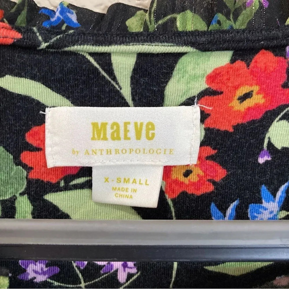 ANTHROPOLOGIE Maeve Floral Black Blouse Sheer Sleeve Jacquin Peasant Top - Picture 6 of 8